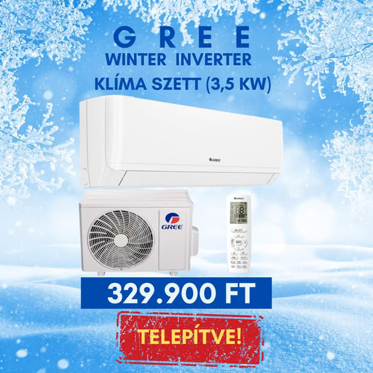 Gree Winter – Oldalfali split klíma (3,5 kW) – Telepítéssel
